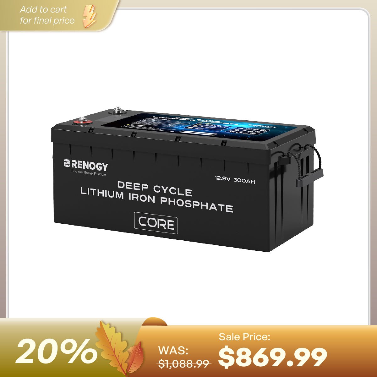 Renogy 12V 300Ah Core self-heating LiFePO4 battery